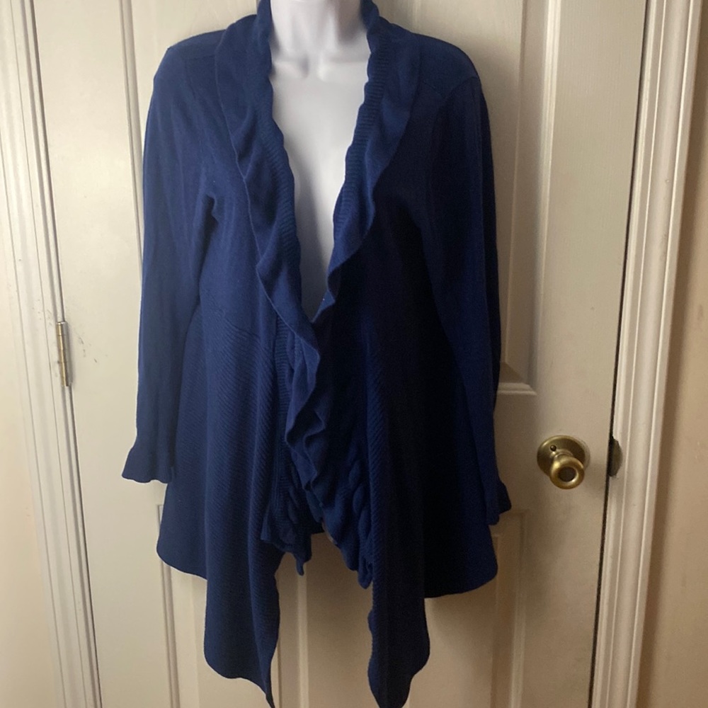 Long ruffled cardigan navy blue